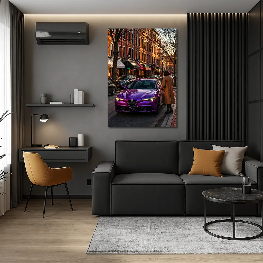 Alfa Romeo Giulia Purple On City Street – Wall Art