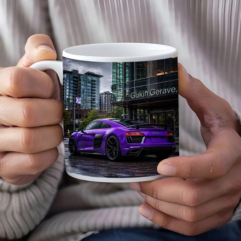 Purple Audi R8 Rainy City Street – Mugs
