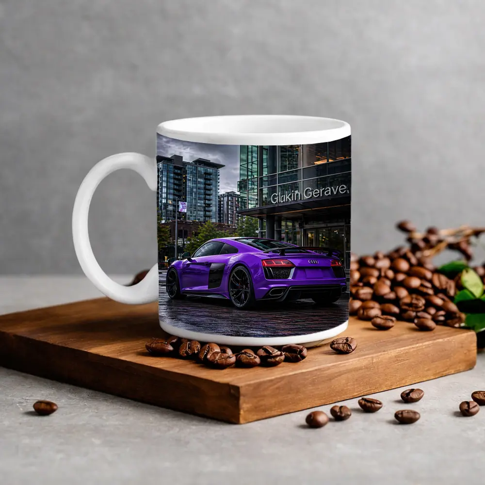 Purple Audi R8 Rainy City Street – Mugs