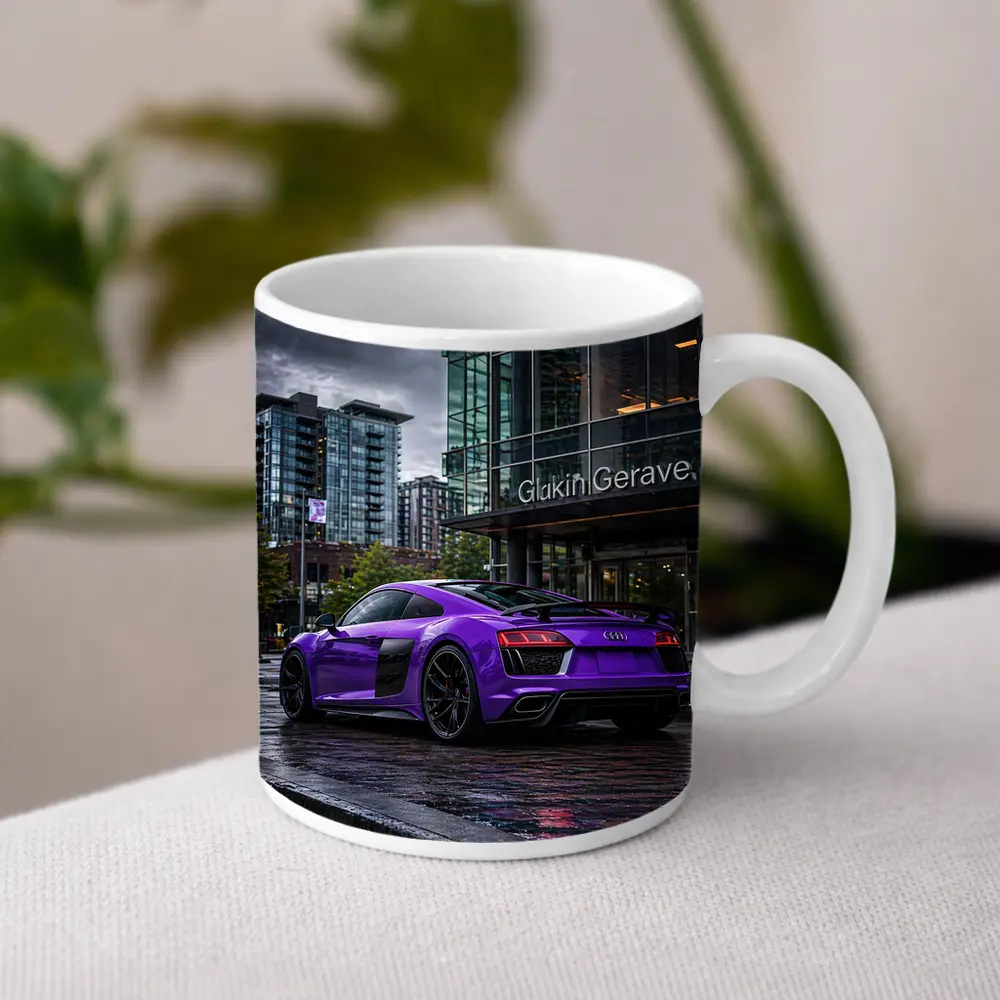 Purple Audi R8 Rainy City Street – Mugs