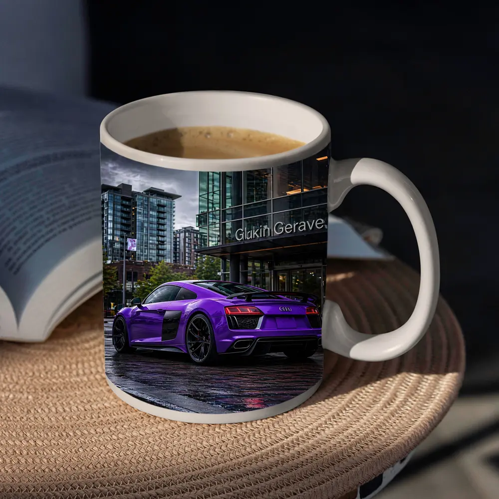 Purple Audi R8 Rainy City Street – Mugs