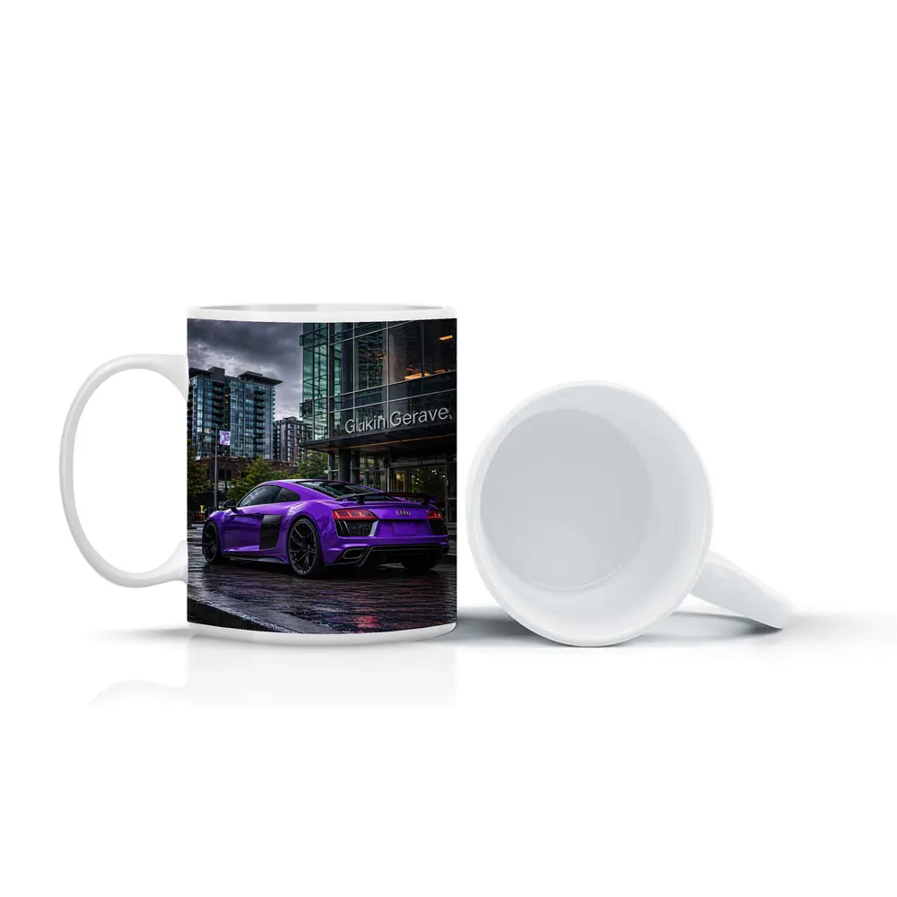 Purple Audi R8 Rainy City Street – Mugs
