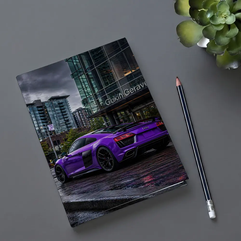 Purple Audi R8 Rainy City Street – Notebooks
