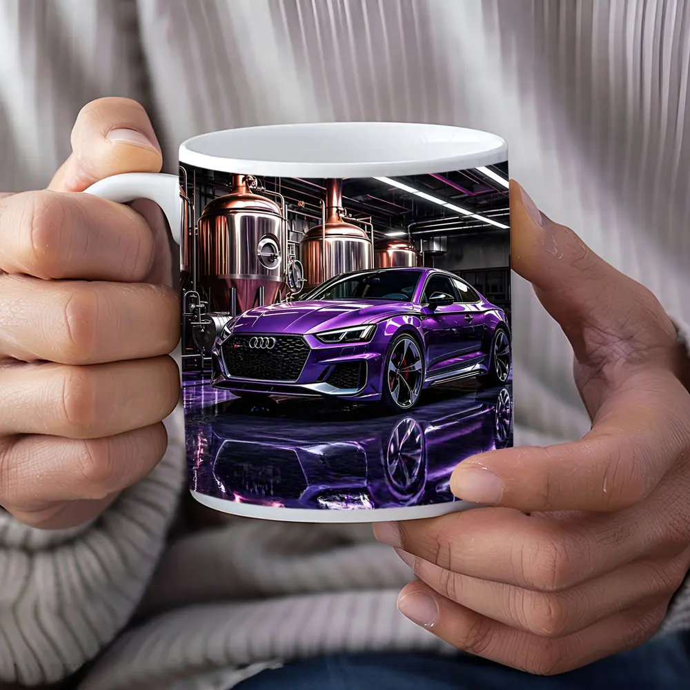Purple Audi RS5 Inside Industrial Brewery – Mugs