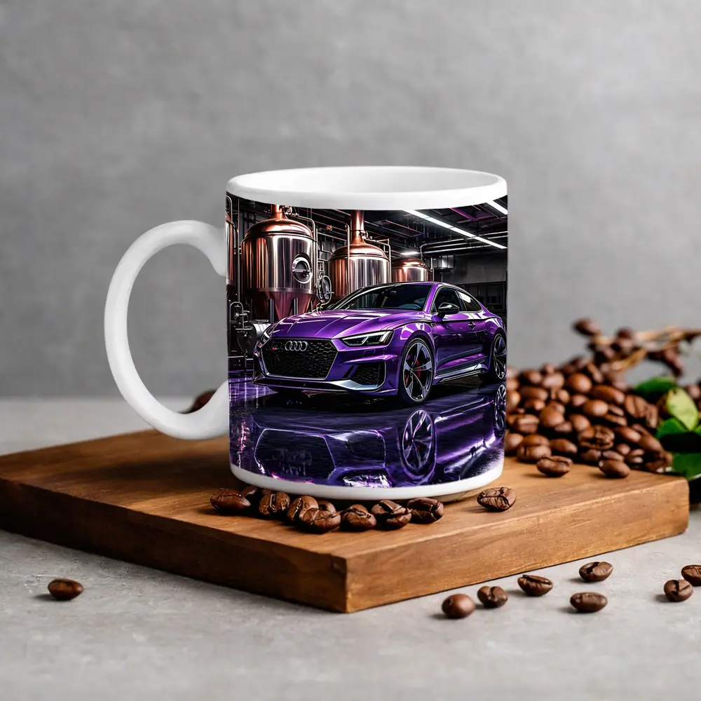 Purple Audi RS5 Inside Industrial Brewery – Mugs