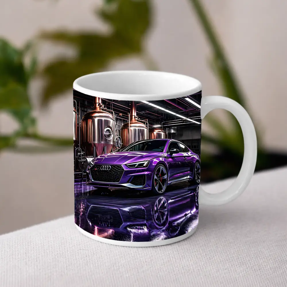 Purple Audi RS5 Inside Industrial Brewery – Mugs