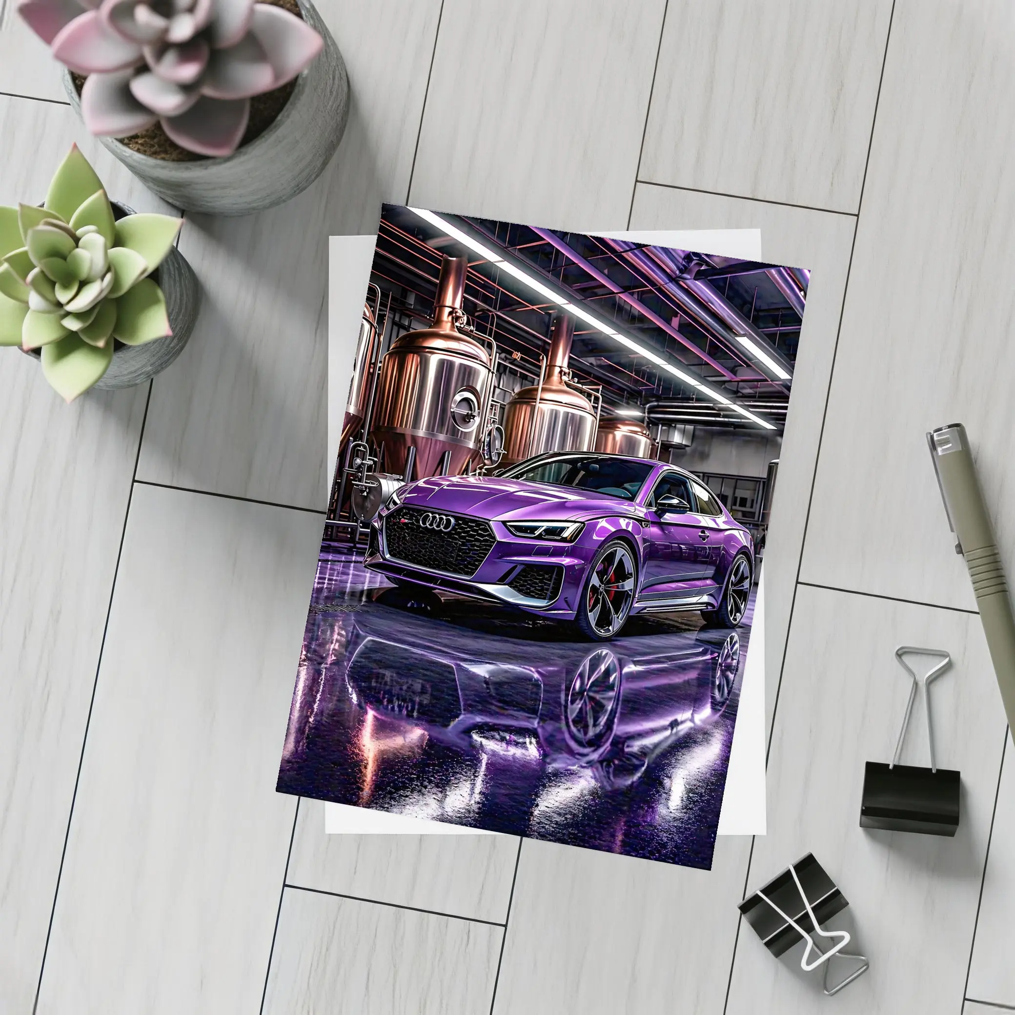 Purple Audi RS5 Inside Industrial Brewery – Postcards