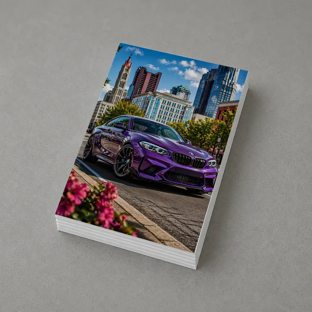 Purple BMW M2 City Street Urban Background – Postcards