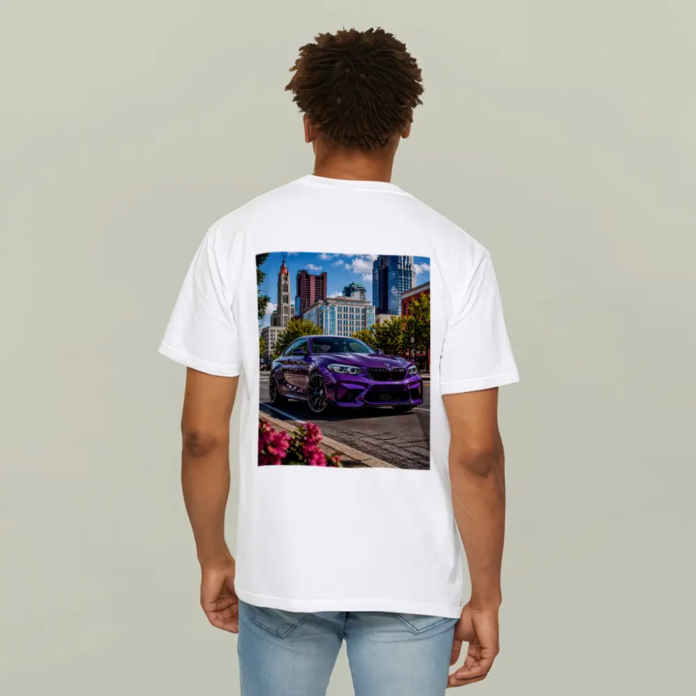 Purple BMW M2 City Street Urban Background – T-Shirts