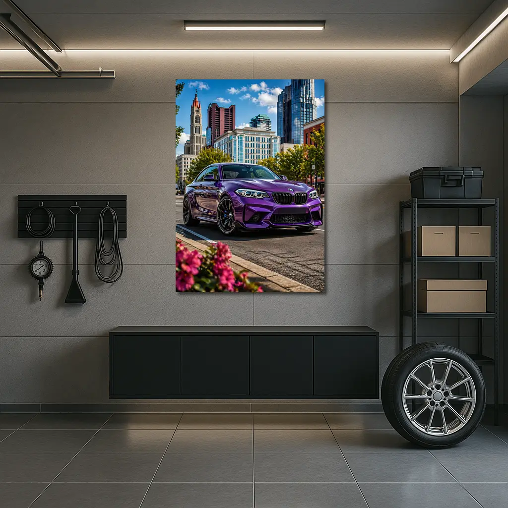 Purple BMW M2 City Street Urban Background – Wall Art