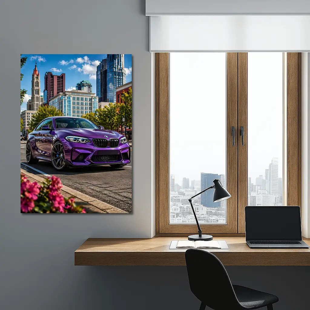 Purple BMW M2 City Street Urban Background – Wall Art