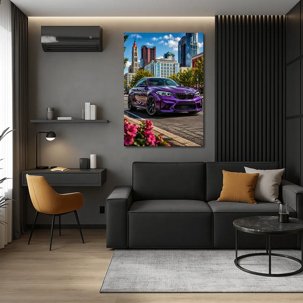 Purple BMW M2 City Street Urban Background – Wall Art