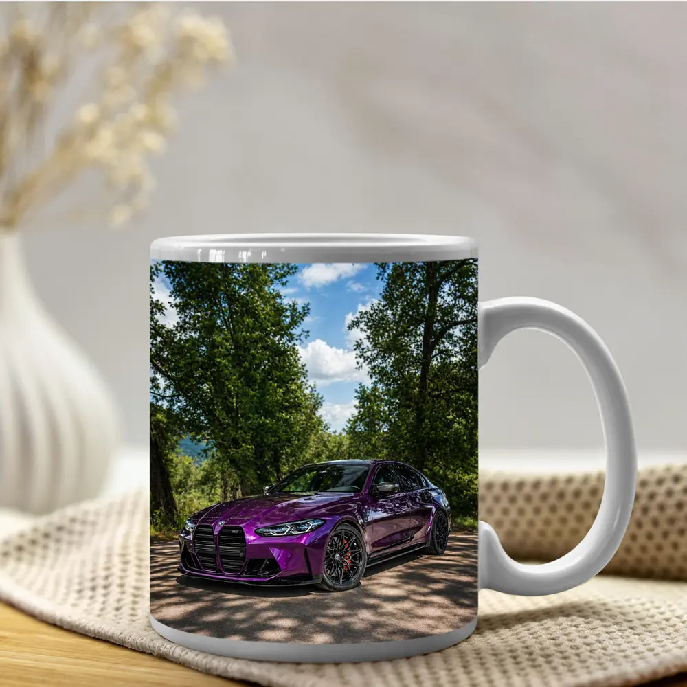 Purple BMW M3 Competition Sedan Forest Road – Mugs