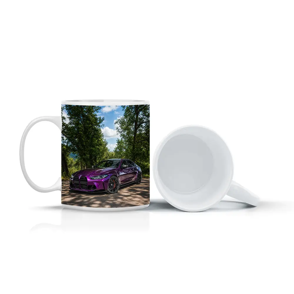 Purple BMW M3 Competition Sedan Forest Road – Mugs