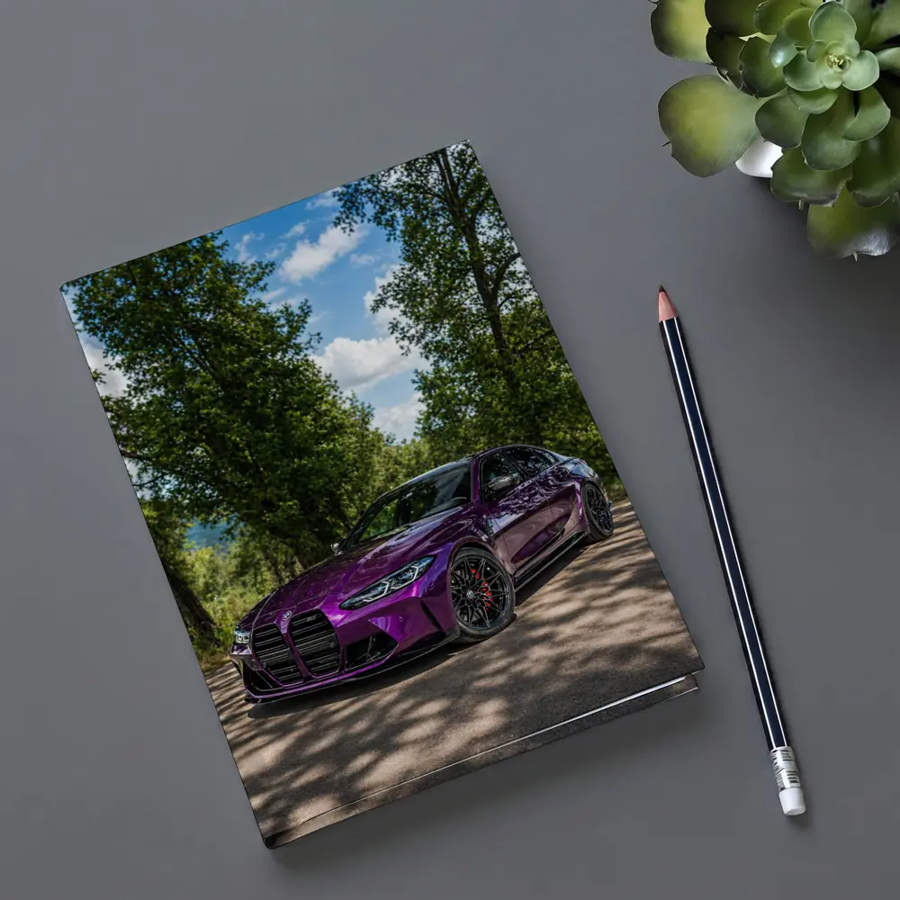 Purple BMW M3 Competition Sedan Forest Road – Notebooks