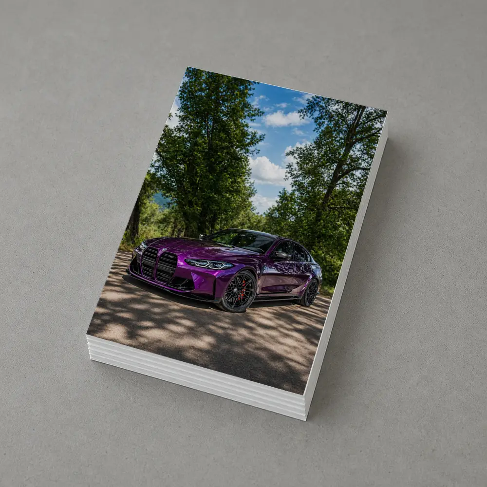 Purple BMW M3 Competition Sedan Forest Road – Postcards