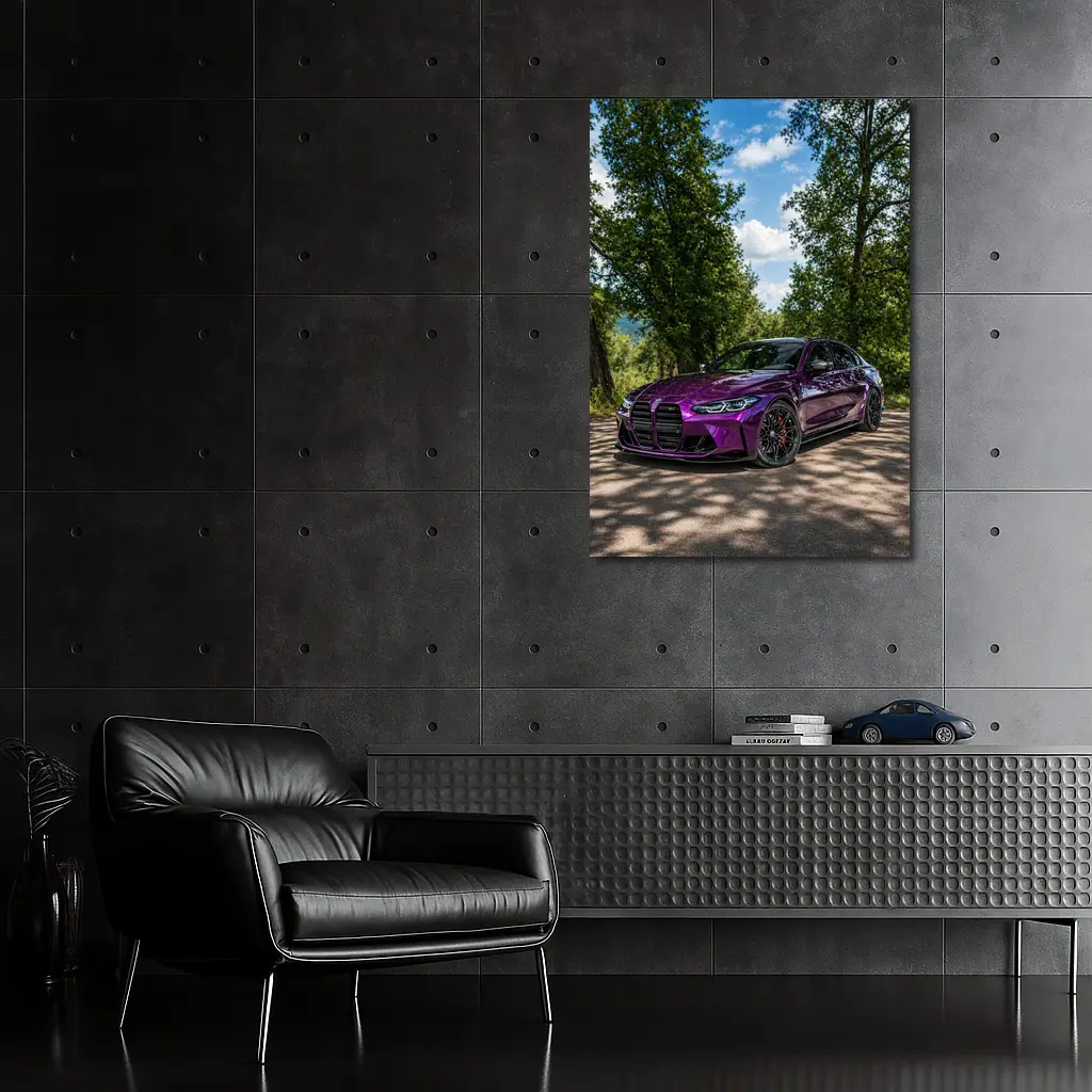 Purple BMW M3 Competition Sedan Forest Road – Wall Art