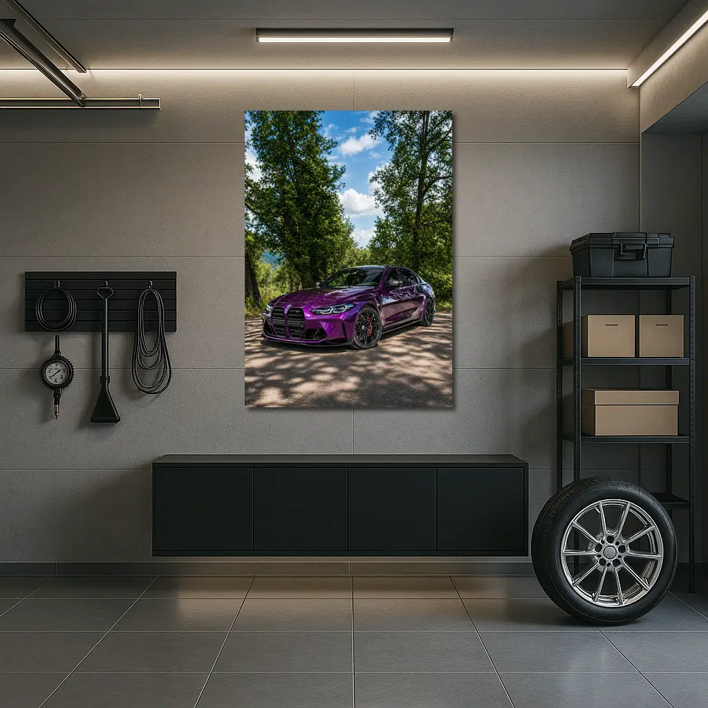 Purple BMW M3 Competition Sedan Forest Road – Wall Art