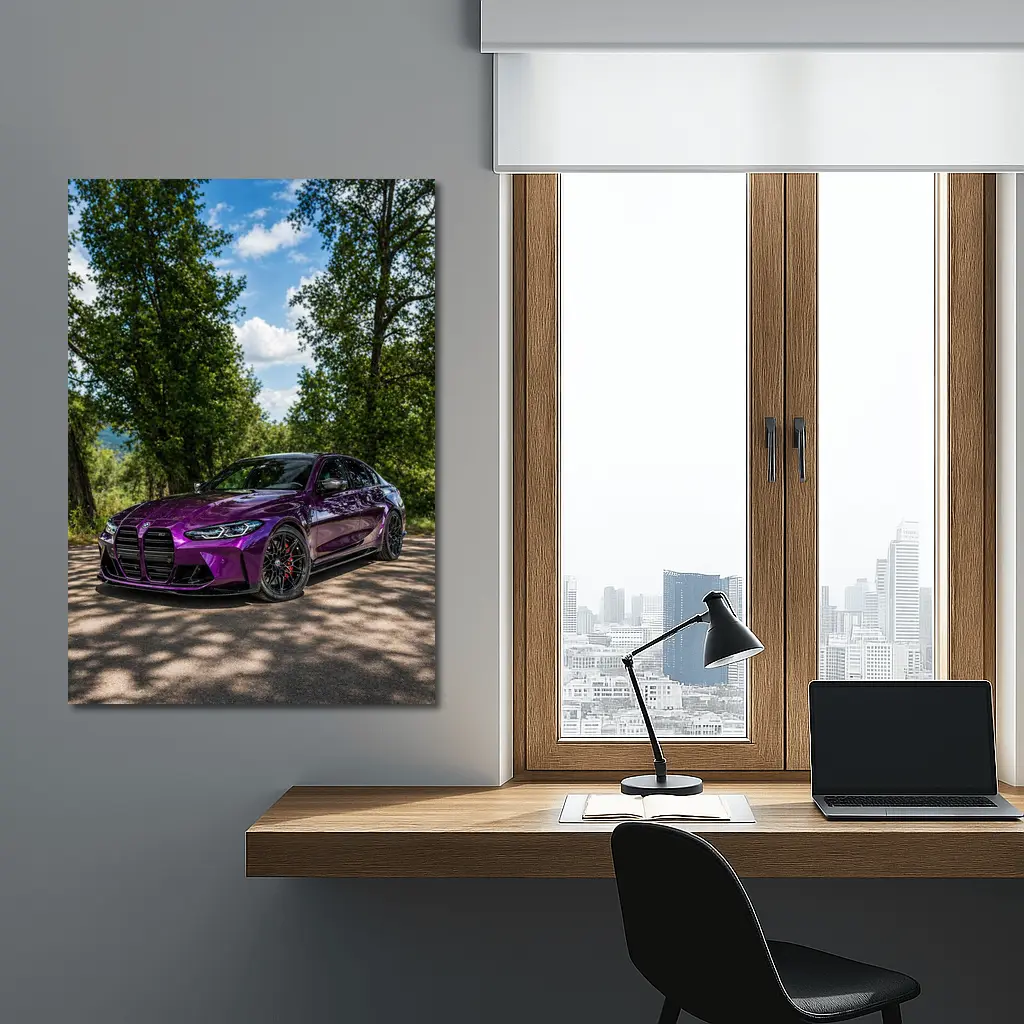 Purple BMW M3 Competition Sedan Forest Road – Wall Art