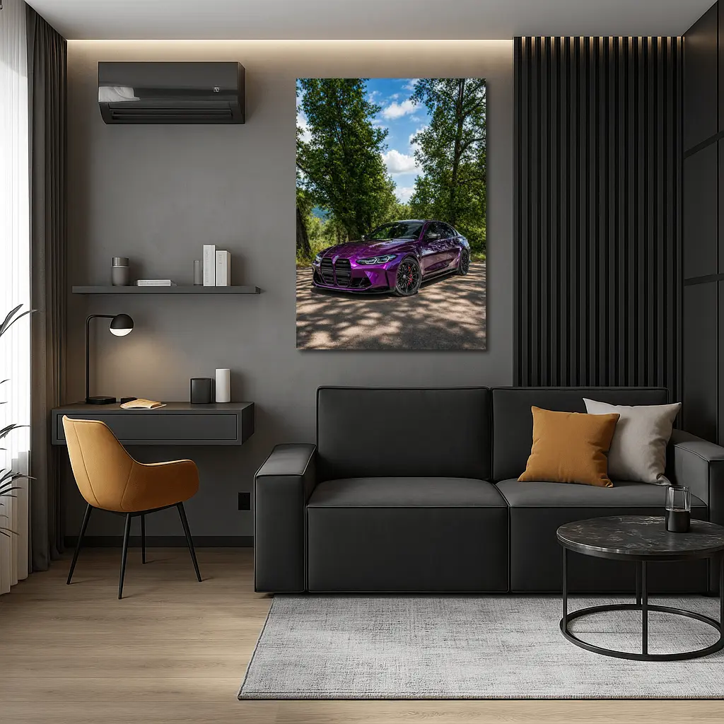 Purple BMW M3 Competition Sedan Forest Road – Wall Art