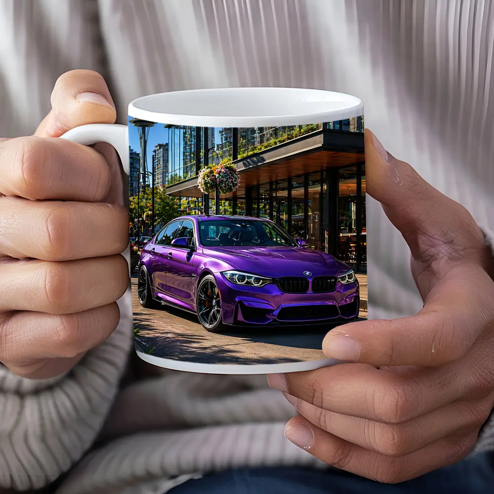 Purple BMW M3 Parked in Seattle City – Mugs