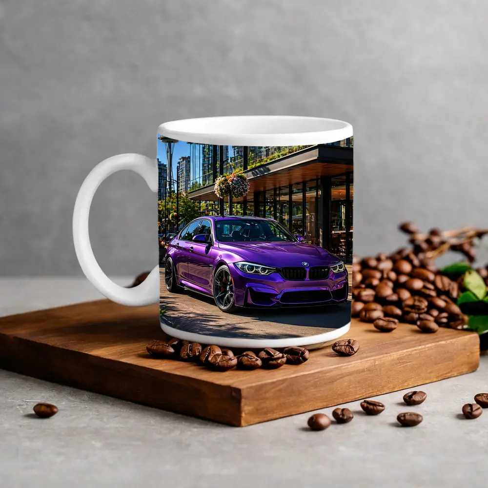 Purple BMW M3 Parked in Seattle City – Mugs