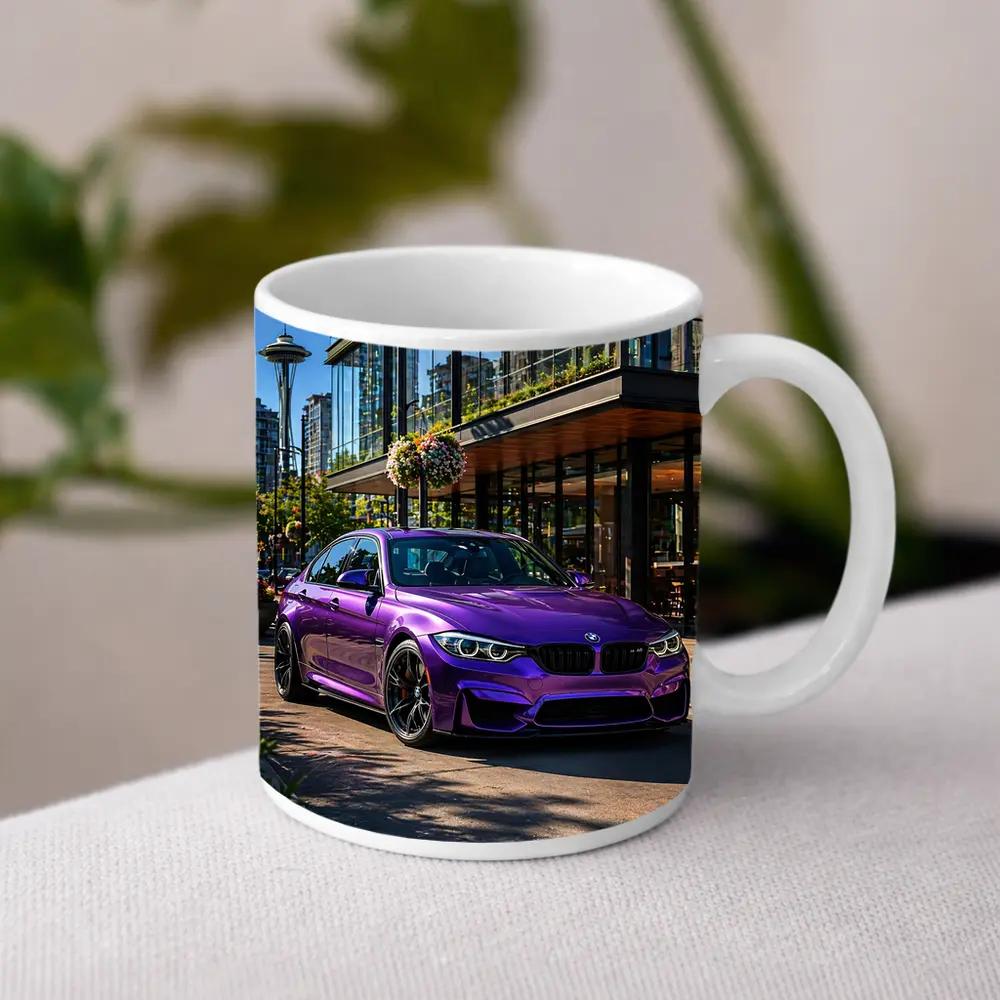 Purple BMW M3 Parked in Seattle City – Mugs