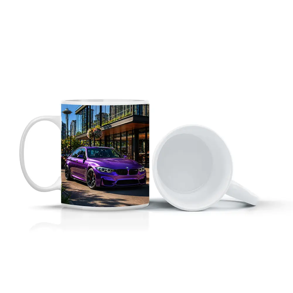 Purple BMW M3 Parked in Seattle City – Mugs