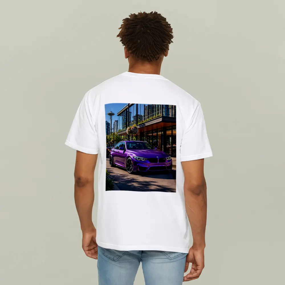 Purple BMW M3 Parked in Seattle City – T-Shirts