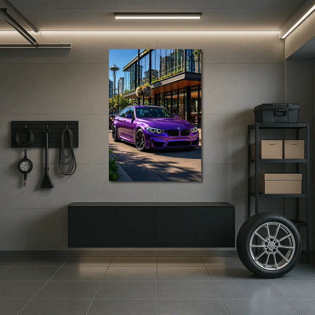 Purple BMW M3 Parked in Seattle City – Wall Art