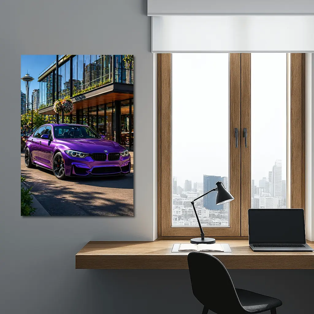 Purple BMW M3 Parked in Seattle City – Wall Art