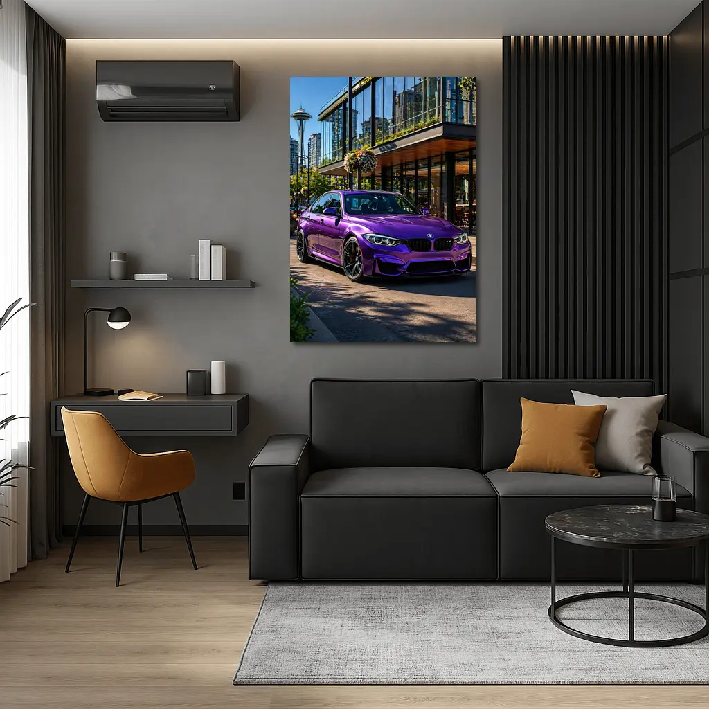 Purple BMW M3 Parked in Seattle City – Wall Art