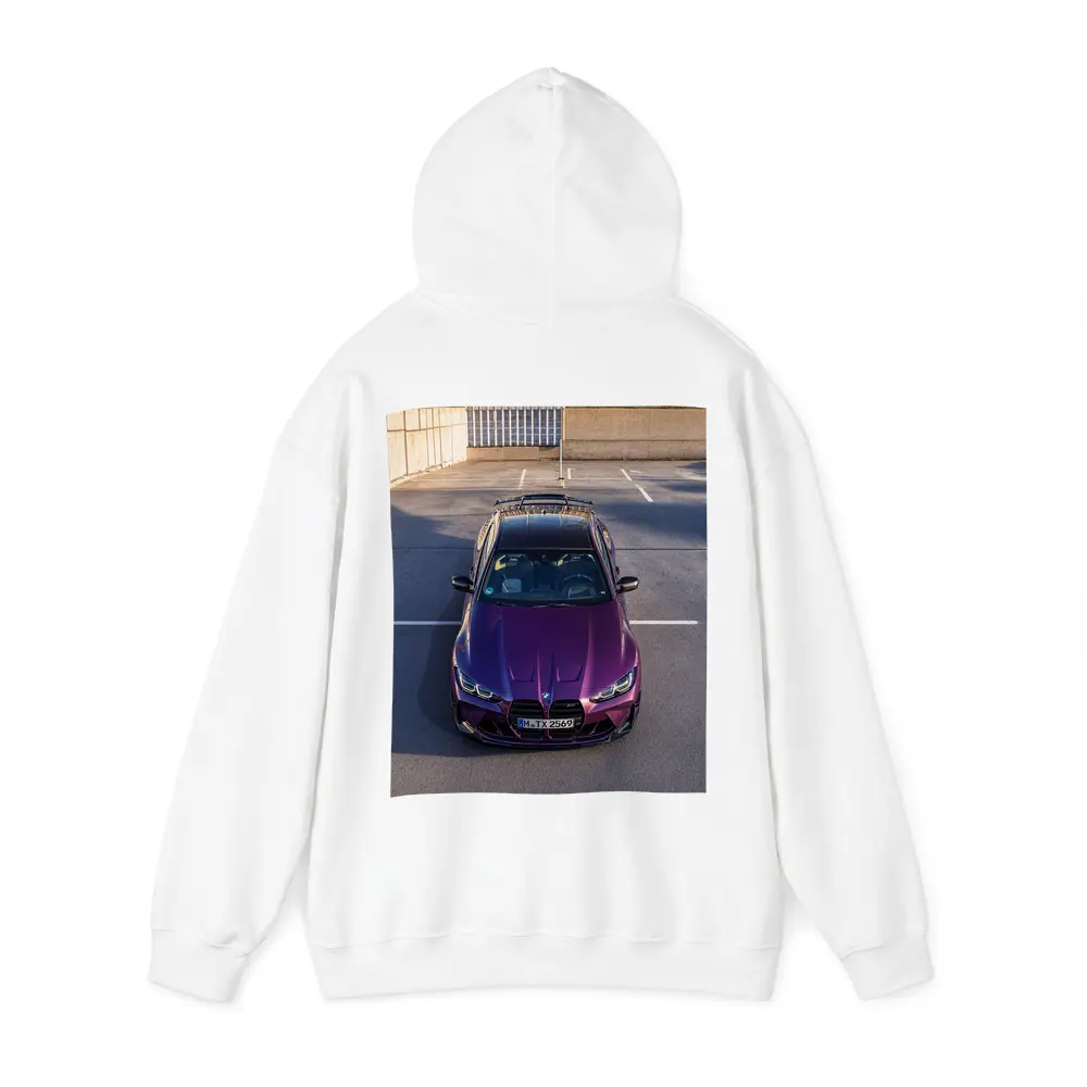 Purple BMW M4 Competition Overhead Parking Lot – Hoodies