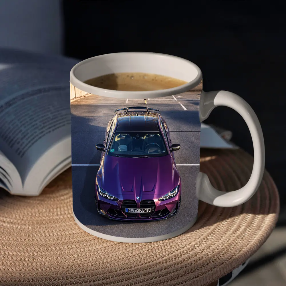Purple BMW M4 Competition Overhead Parking Lot – Mugs