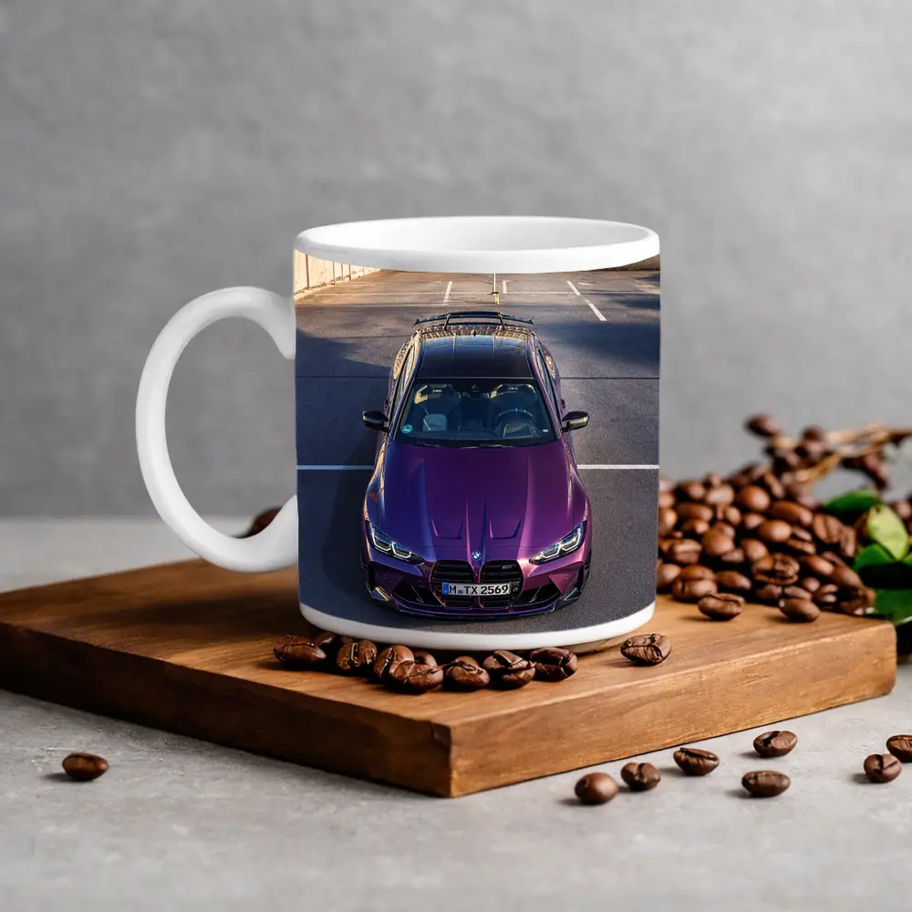 Purple BMW M4 Competition Overhead Parking Lot – Mugs