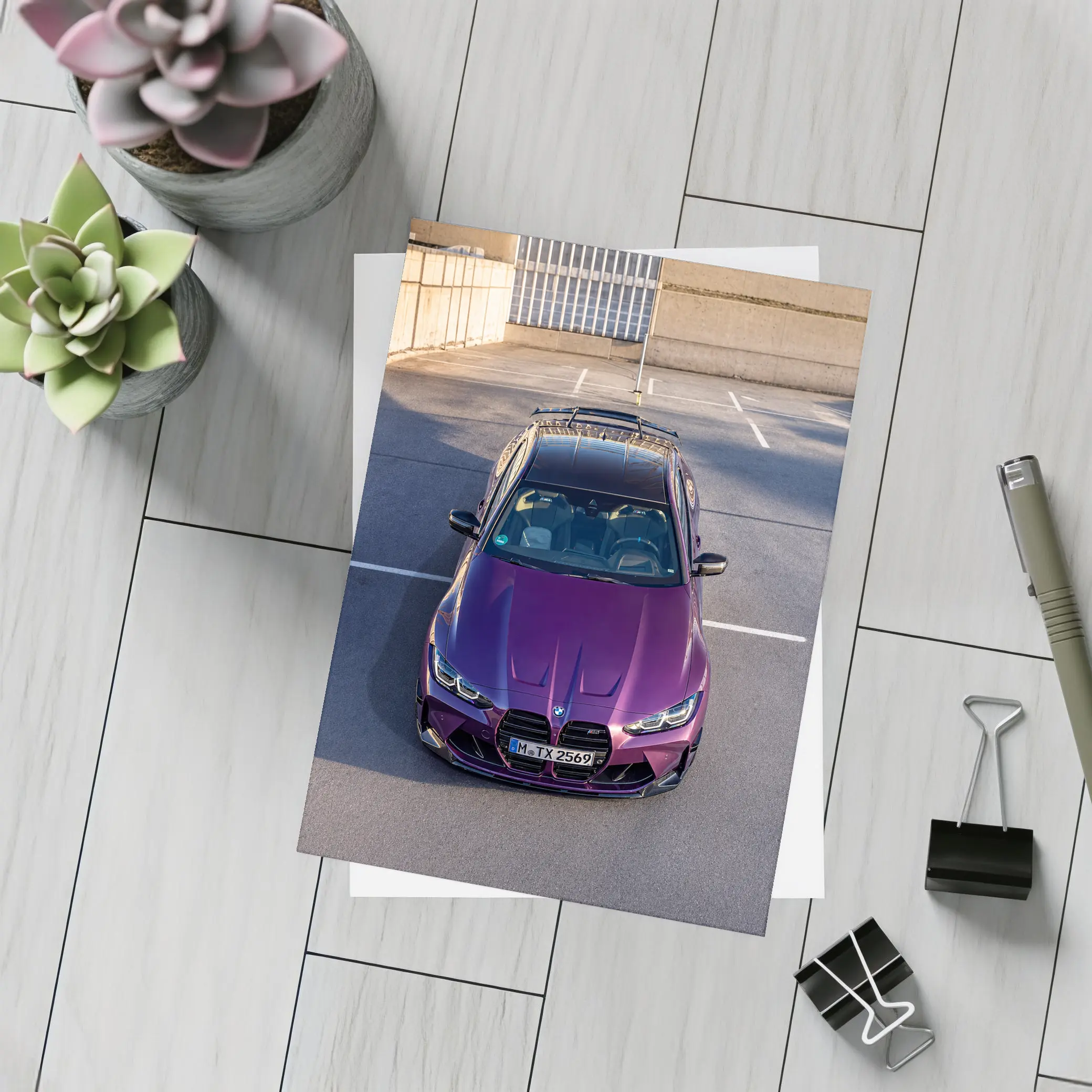 Purple BMW M4 Competition Overhead Parking Lot – Postcards