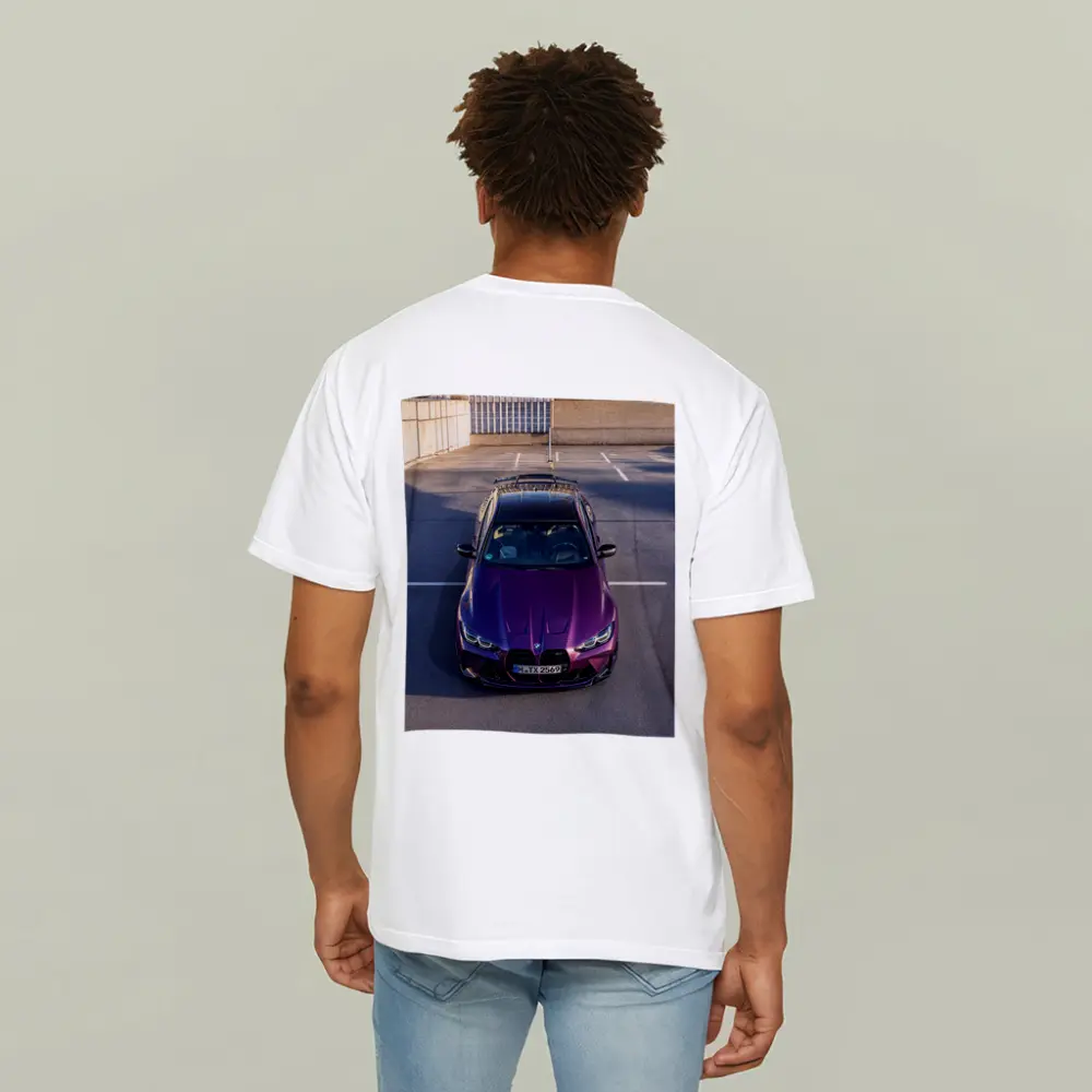 Purple BMW M4 Competition Overhead Parking Lot – T-Shirts