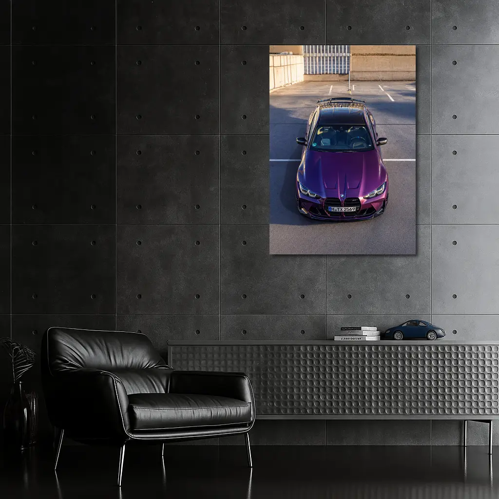 Purple BMW M4 Competition Overhead Parking Lot – Wall Art