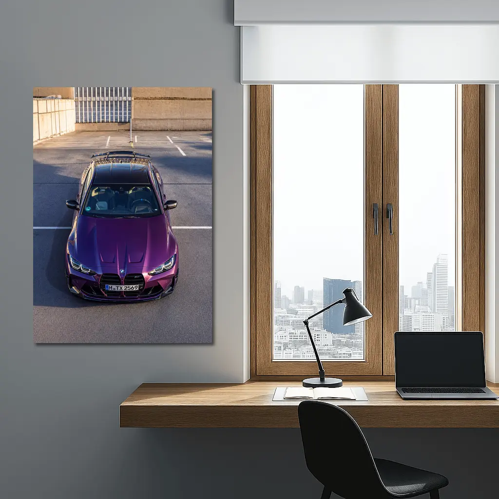 Purple BMW M4 Competition Overhead Parking Lot – Wall Art