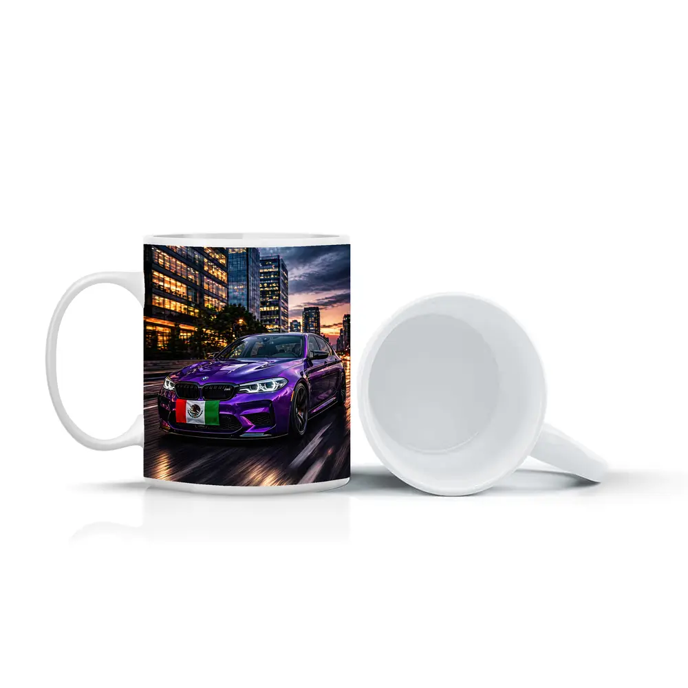 Purple BMW M5 Mexican Flag City Night – Mugs