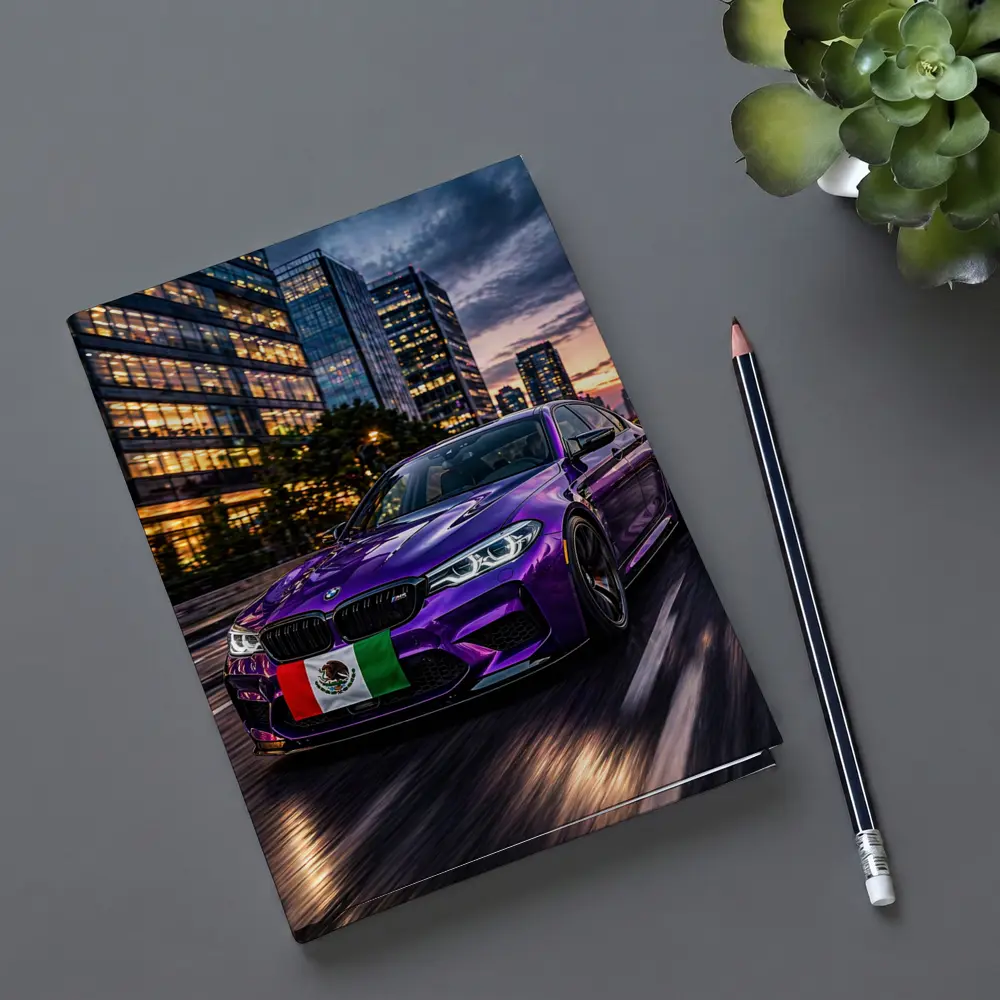 Purple BMW M5 Mexican Flag City Night – Notebooks