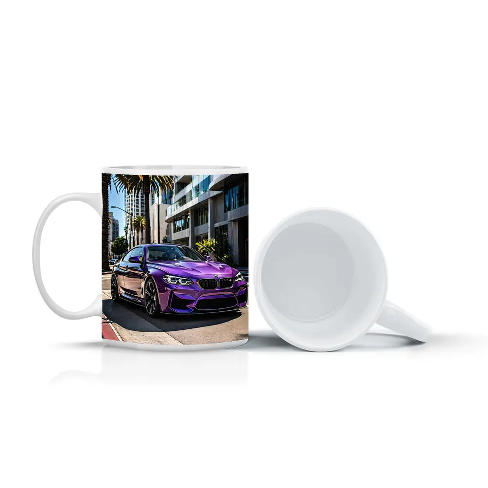 Purple BMW M2 Parked on City Street – Mugs