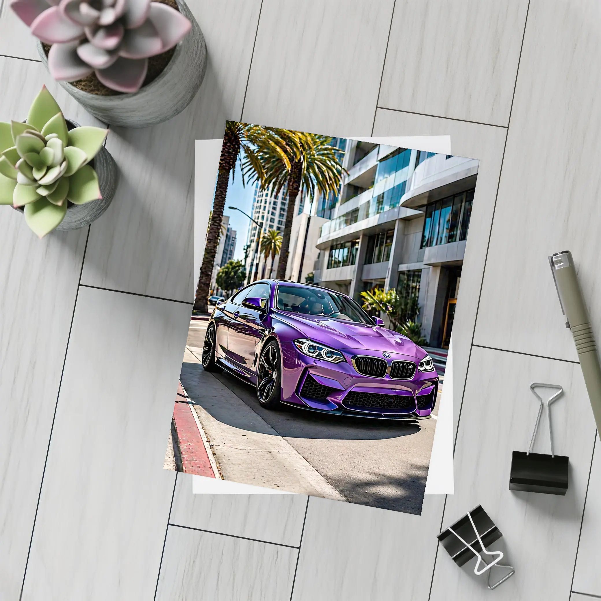 Purple BMW M2 Parked on City Street – Postcards