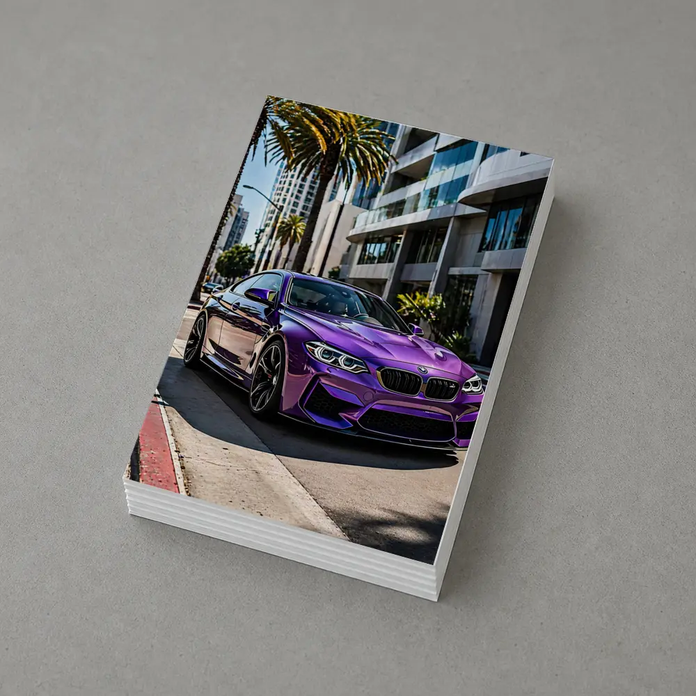 Purple BMW M2 Parked on City Street – Postcards