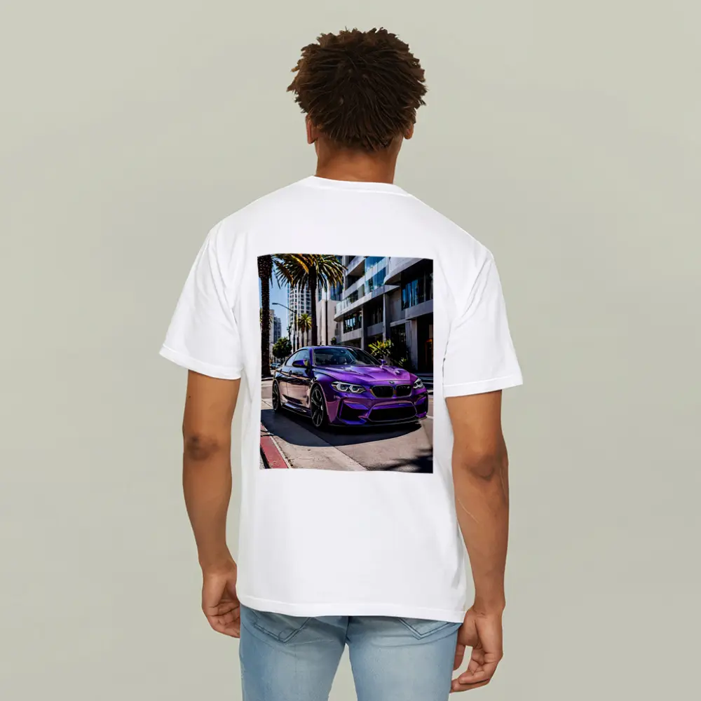 Purple BMW M2 Parked on City Street – T-Shirts