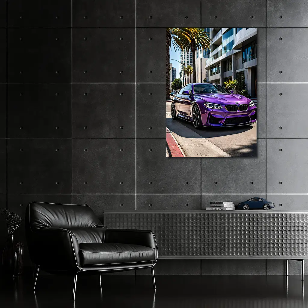Purple BMW M2 Parked on City Street – Wall Art