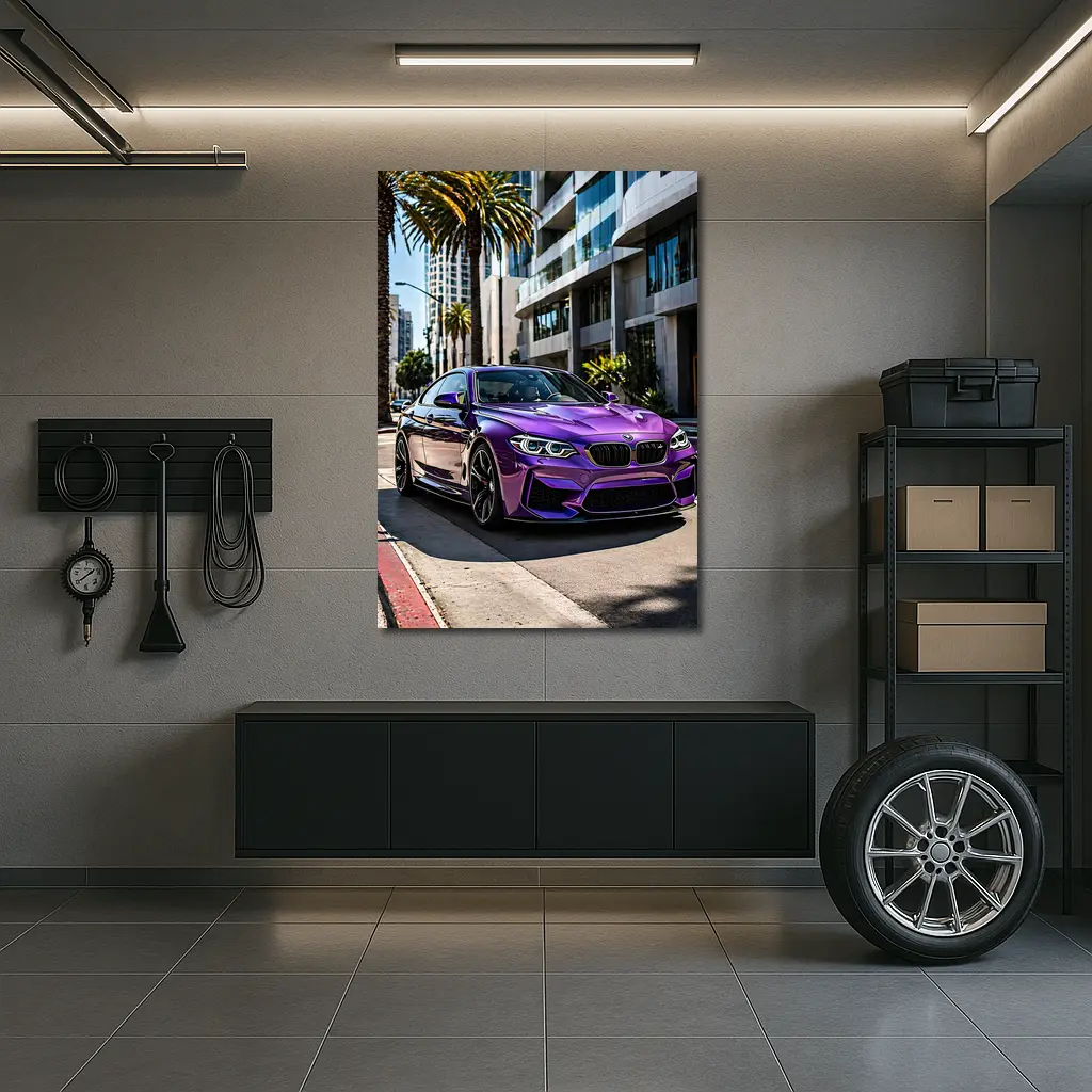 Purple BMW M2 Parked on City Street – Wall Art