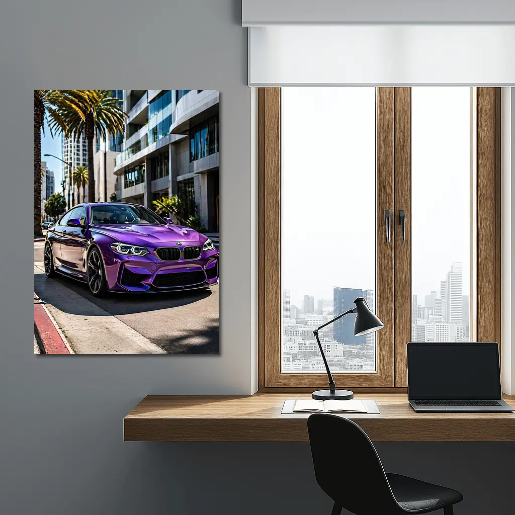 Purple BMW M2 Parked on City Street – Wall Art