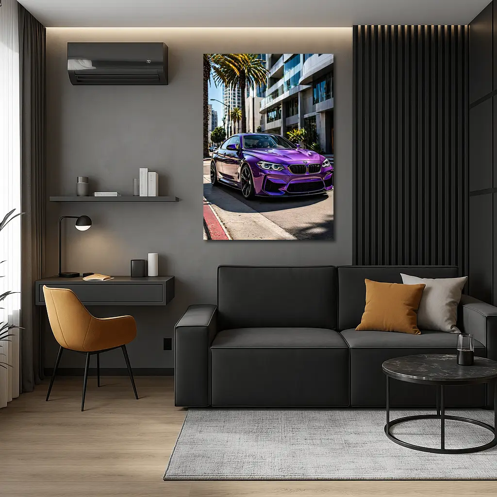 Purple BMW M2 Parked on City Street – Wall Art