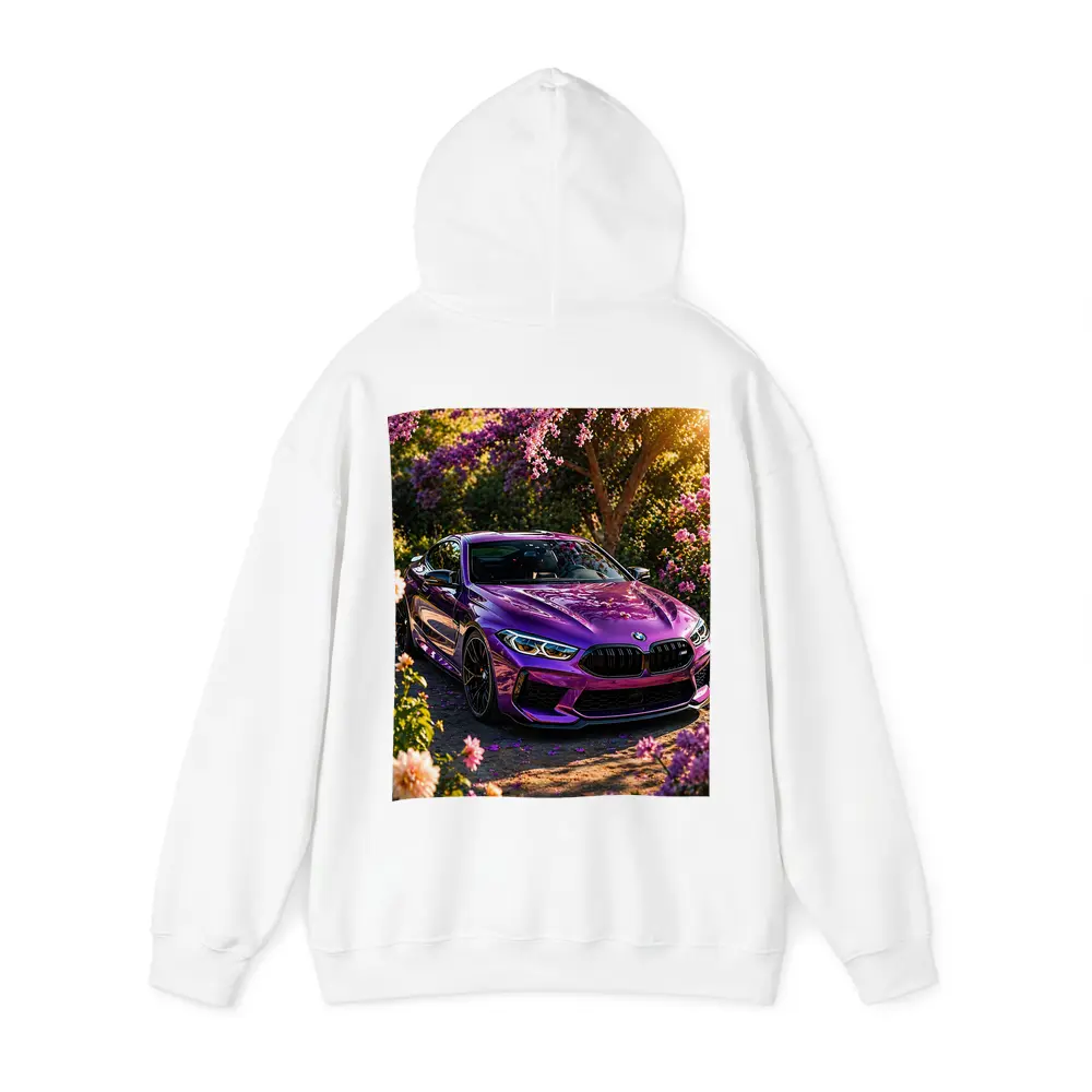 Purple BMW M8 Parked Among Pink Blossoms – Hoodies